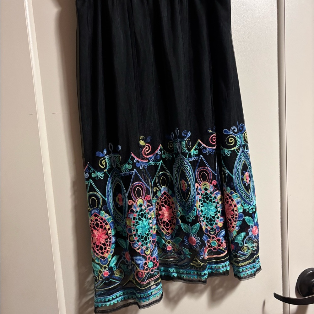 Black Embroidered Maxi Skirt with Multicolor Floral Border - Picture 4 of 4